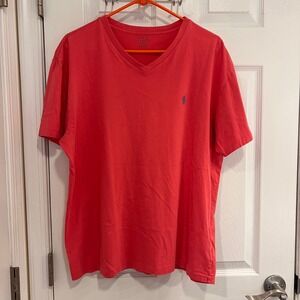 Polo Ralph Lauren Mens V-Neck T-Shirt Coral Short Sleeve Cotton Pony Logo L